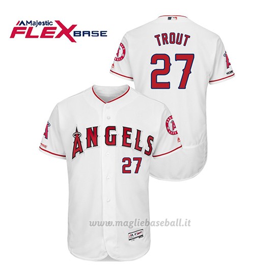 Maglia Baseball Uomo Los Angeles Angels Mike Trout 150th Aniversario Patch Flex Base Bianco